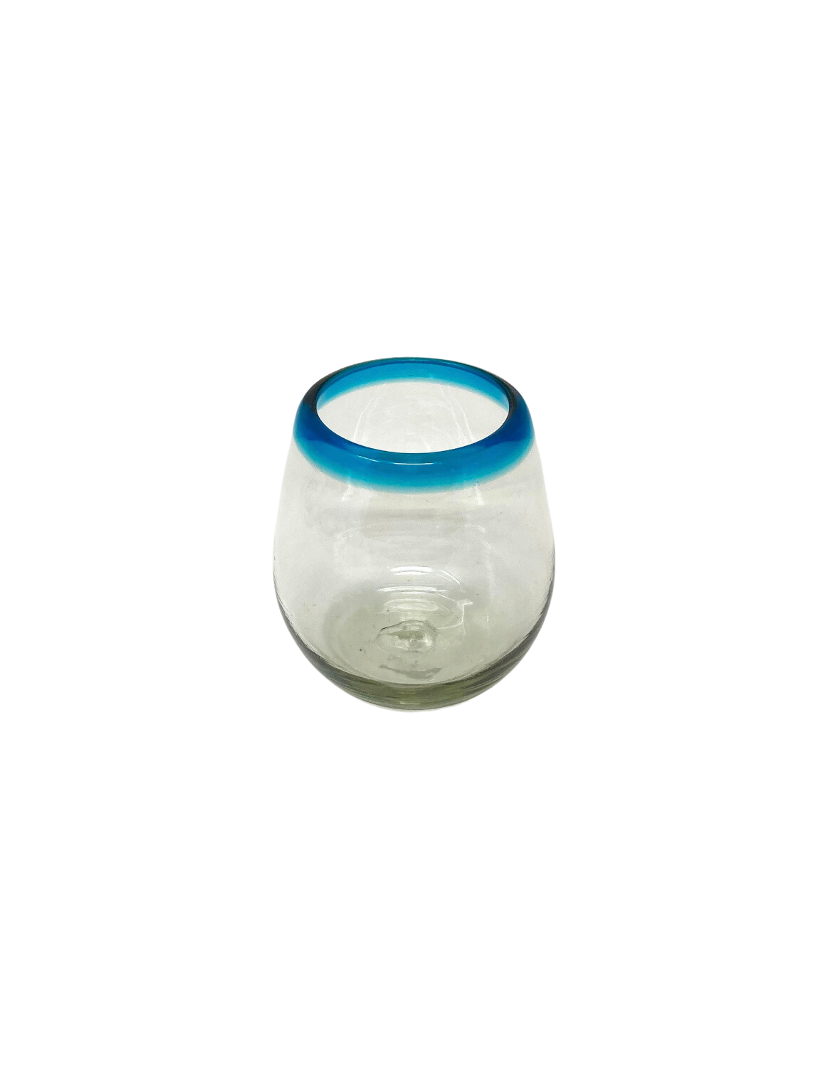 Stemless Wine Glass - Turquoise Rim