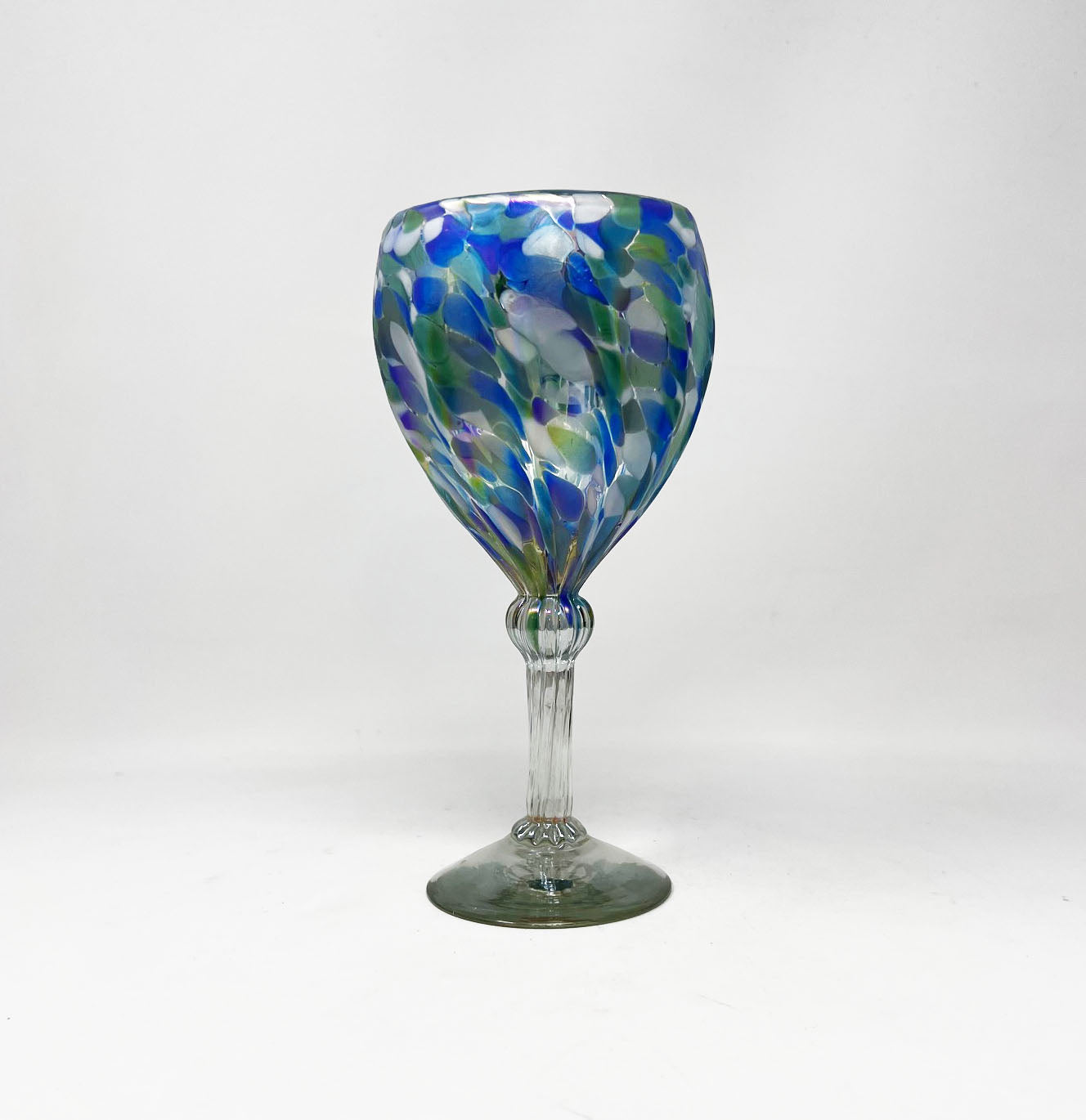 Hand Blown Wine Glass - Aegean Blue Iridescent