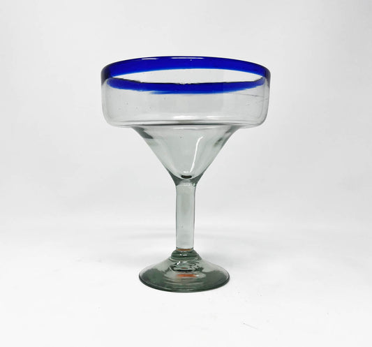 Hand Blown Margarita Glass - Blue Rim