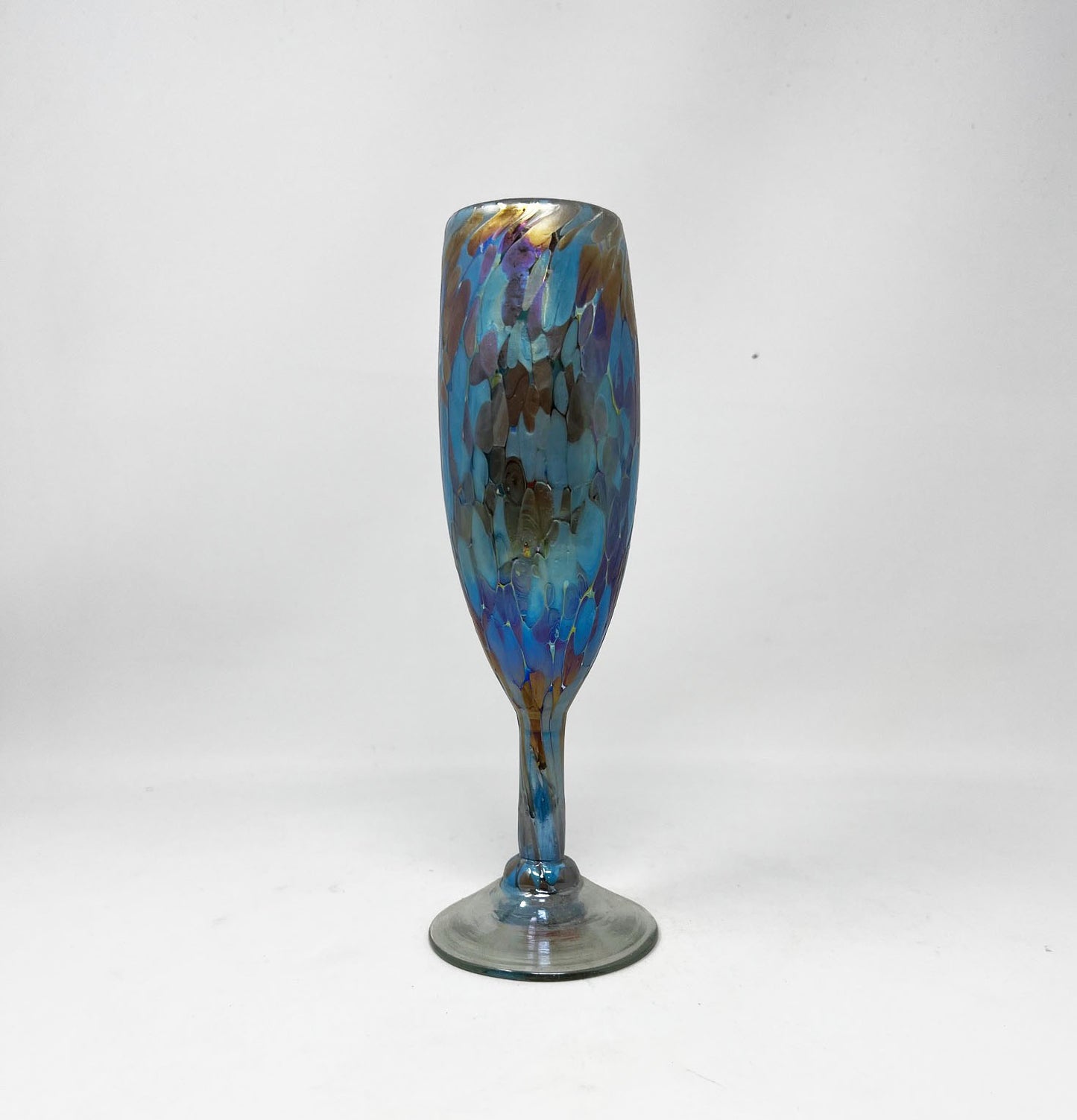 Hand Blown Champagne Glass - Blue Chocolate Iridescent Confetti