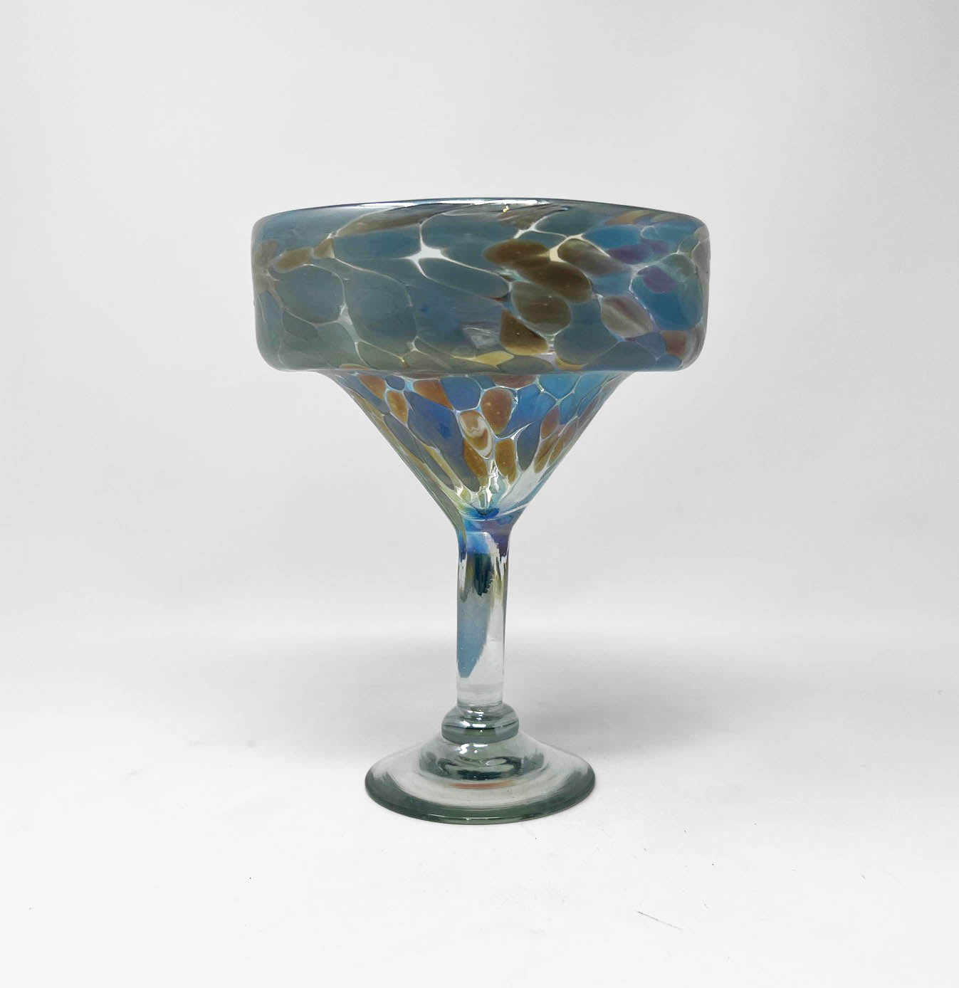 Hand Blown Margarita Glass - Blue Chocolate Iridescent Confetti