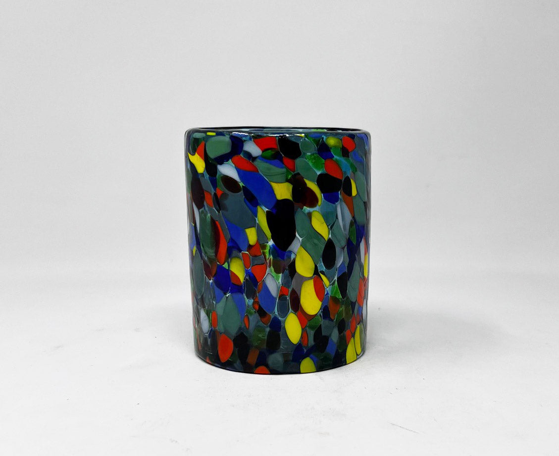 Hand Blown Low Ball Glass - Clear Confetti