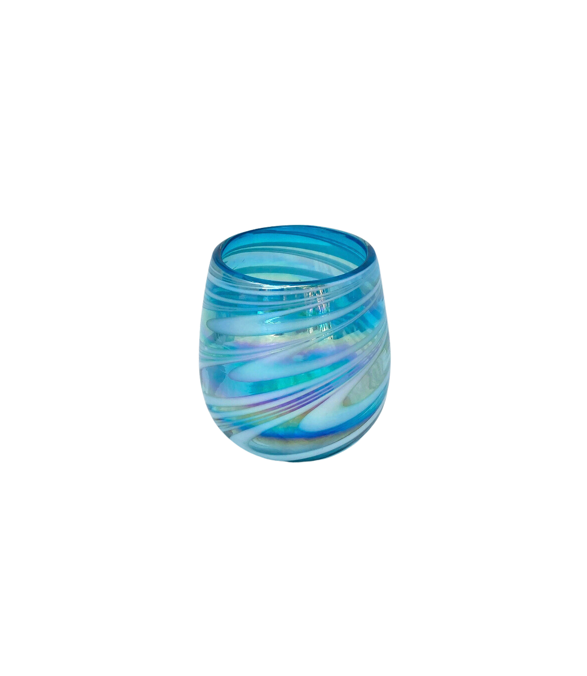 Stemless Wine Glass - Turquoise/White Swirl