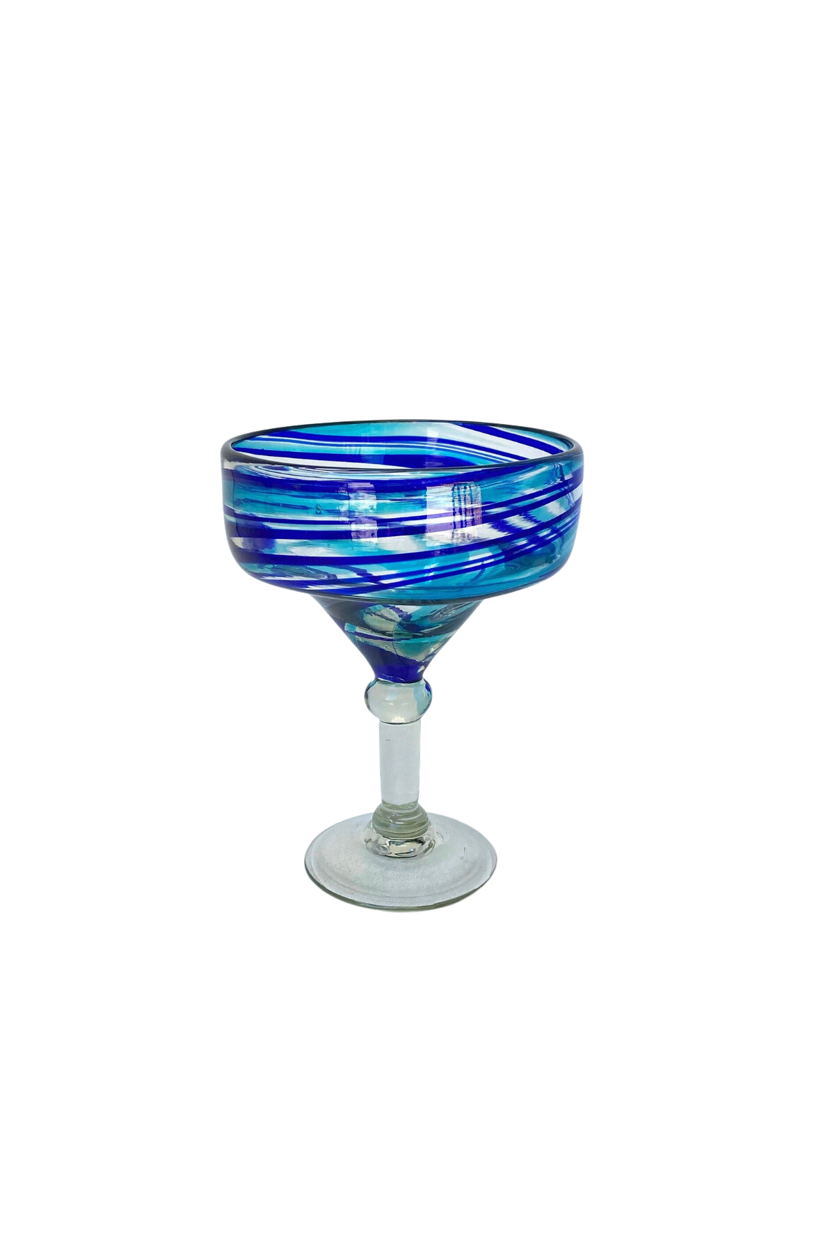 Hand Blown Margarita Glass - Turquoise/Blue Swirl