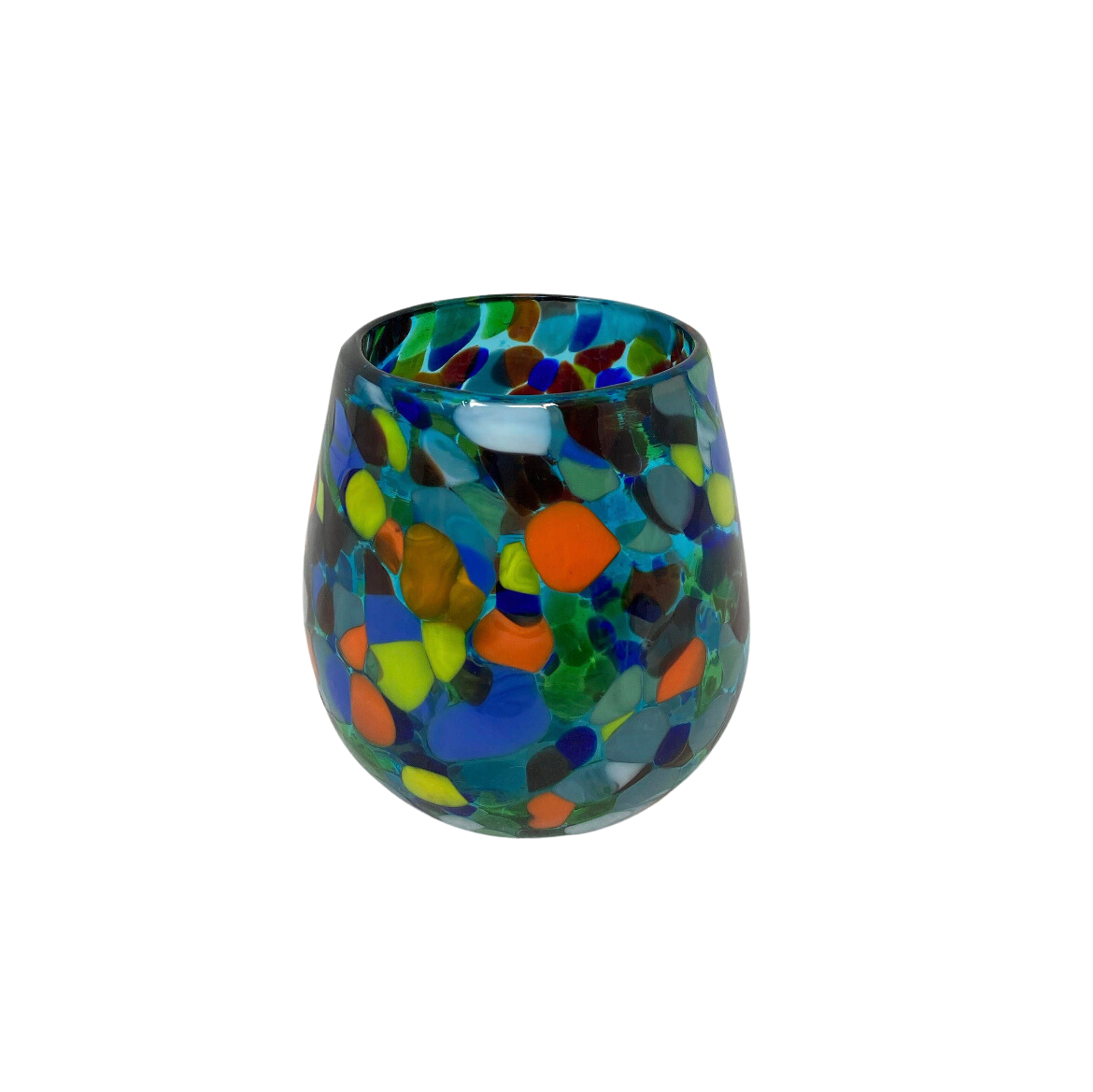 Stemless Wine Glass - Turquoise Confetti