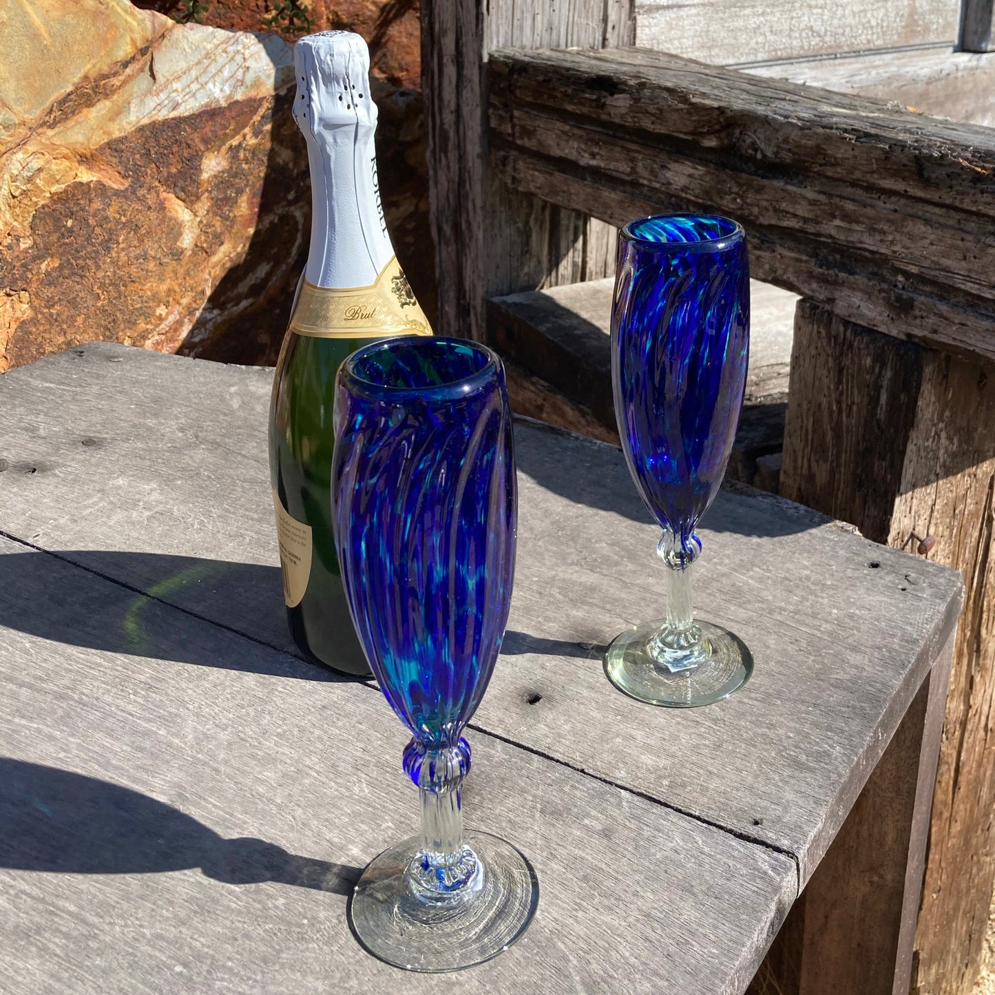 Hand Blown Champagne Glass - Deep Sea