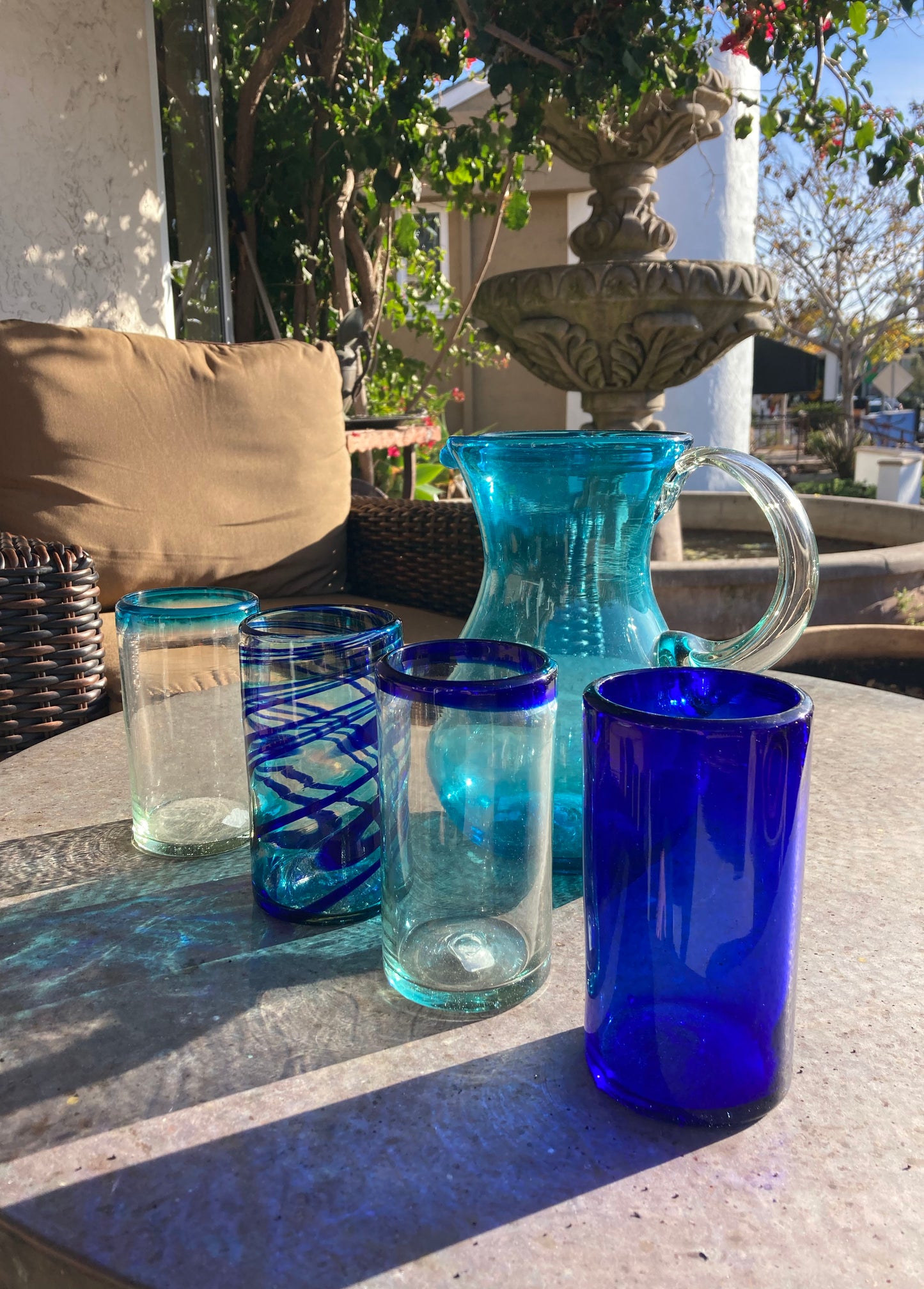 Hand Blown Water Glass - Turquoise Rim