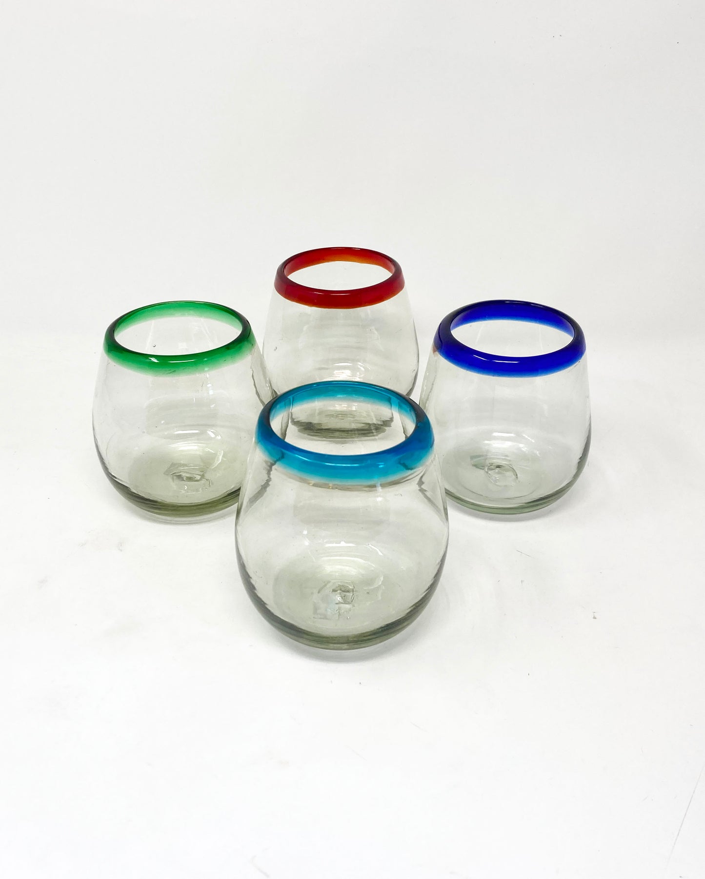 Stemless Wine Glass - Green Rim