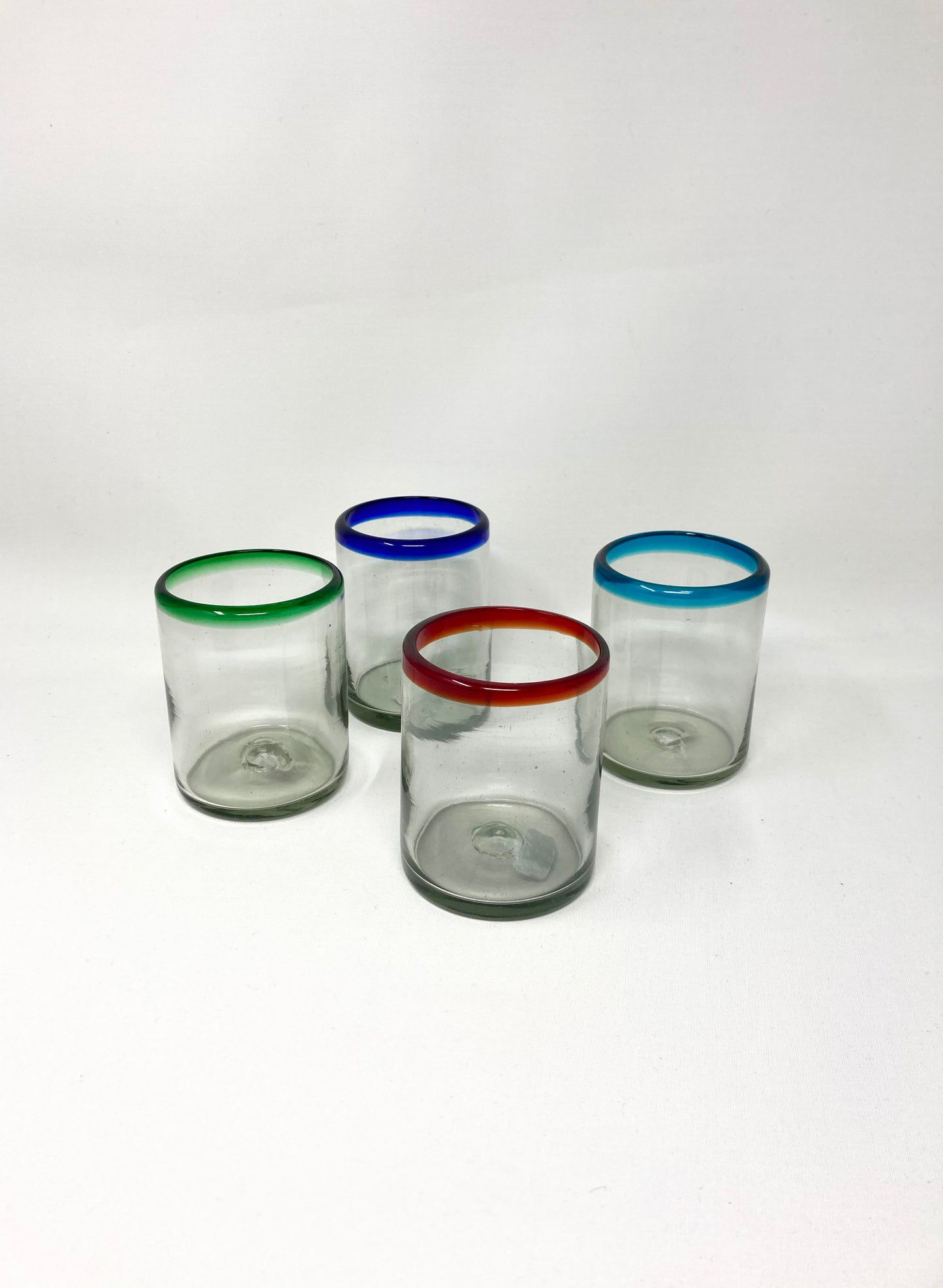 4 Hand Blown Low Ball Tumbler Glasses -  The Mixed Rim Collection