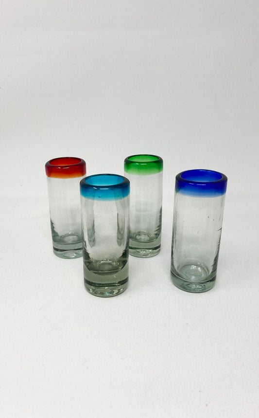 Hand Blown Shot Glass - Turquoise Rim