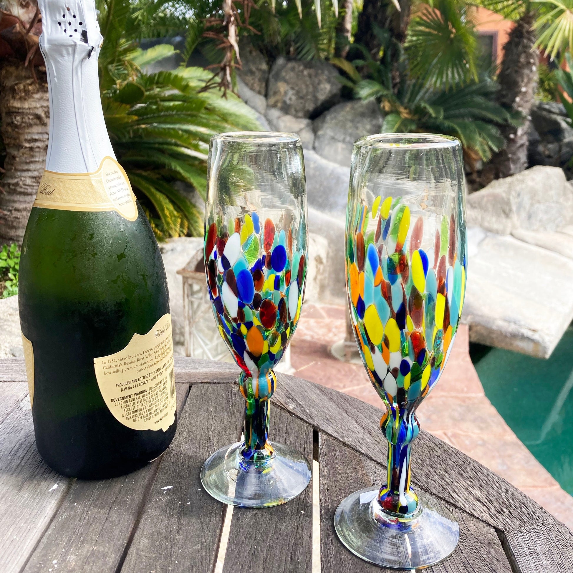 Saludi Colored Wine Glasses & matching Champagne