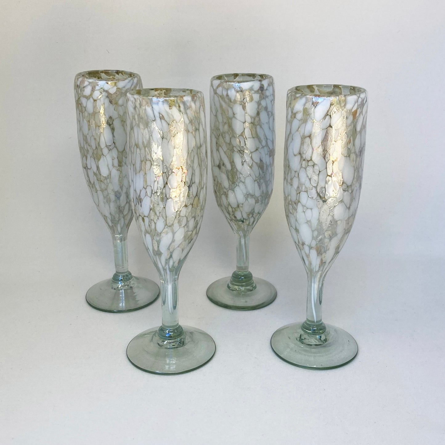 Hand Blown Champagne Glass - White/Tan Confetti