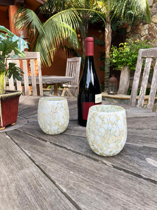 Stemless Wine Glass - White/Tan Confetti