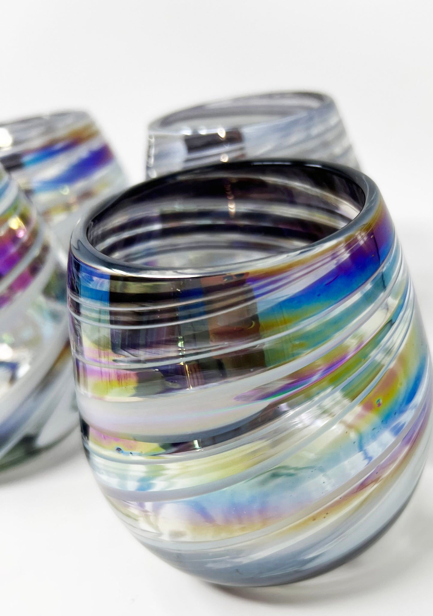 Stemless Wine Glass - Purple/White Swirl
