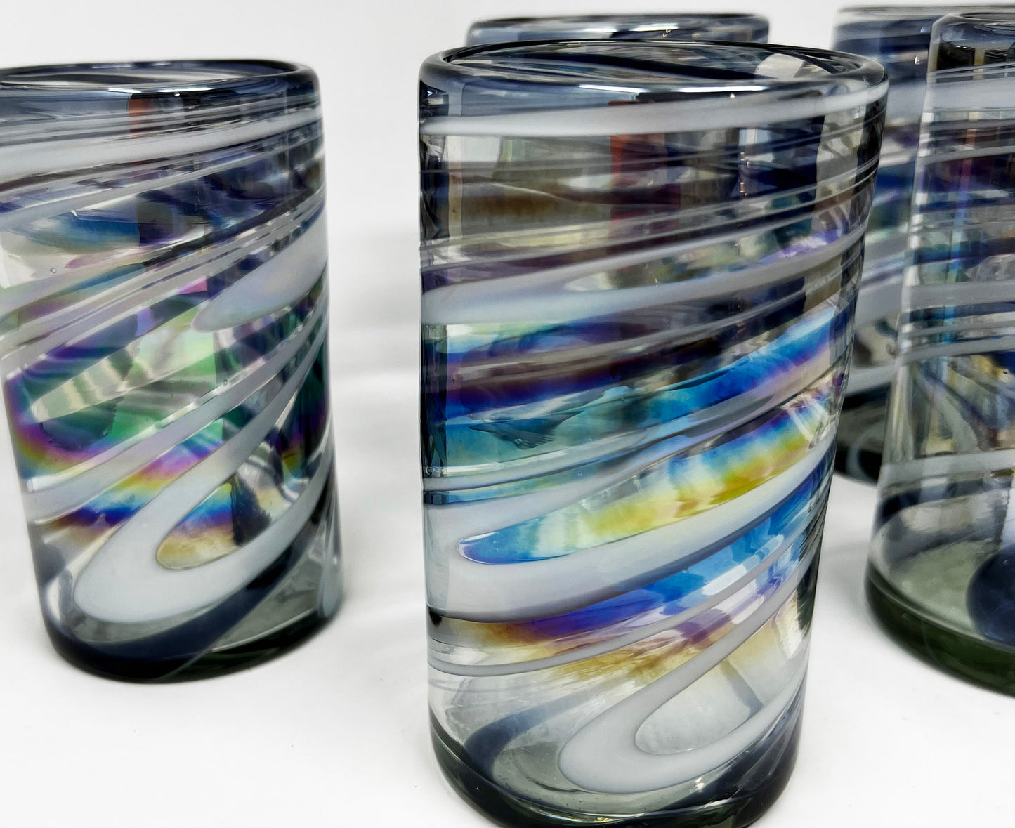 Hand Blown Water Glass - Purple/White Swirl Iridescent