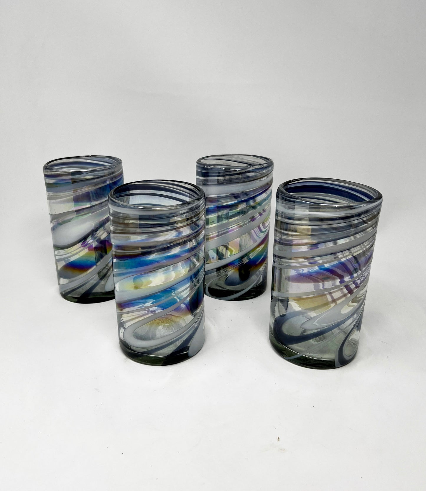 Hand Blown Water Glass - Purple/White Swirl Iridescent