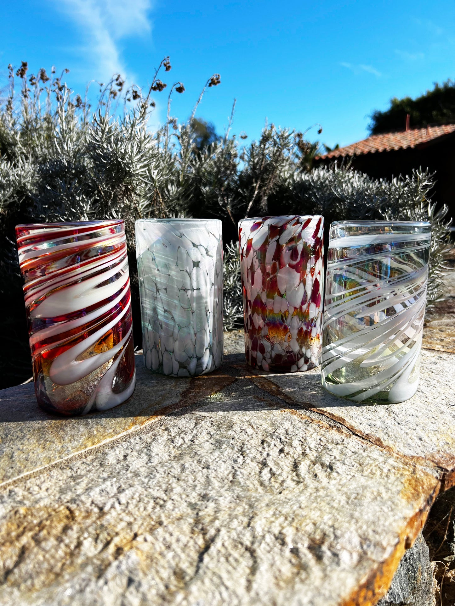 Hand Blown Water Glass - White Lustre Iridescent)
