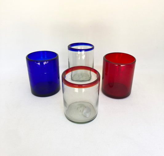 Hand Blown Low Ball Tumbler Glass - Solid Red