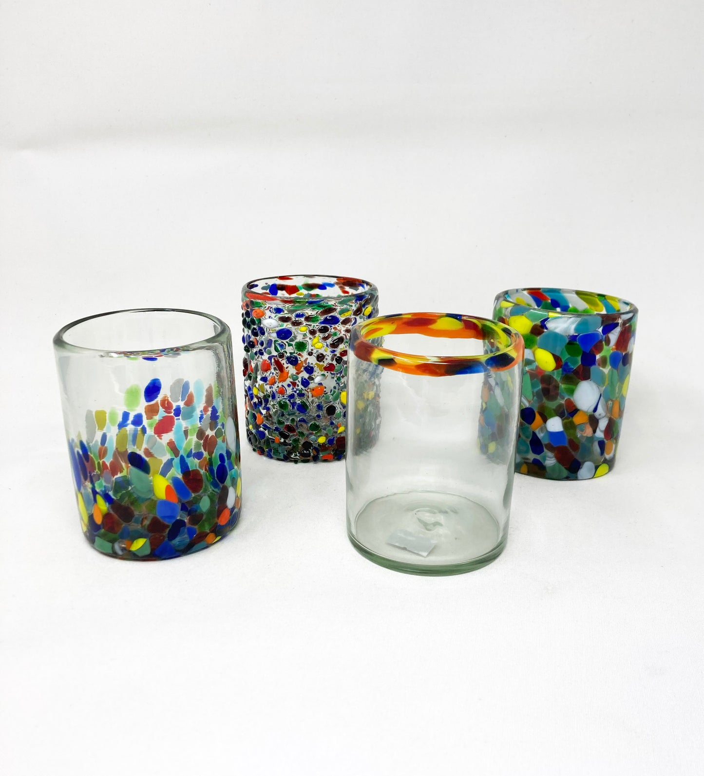 Hand Blown Low Ball Glass - Clear Confetti