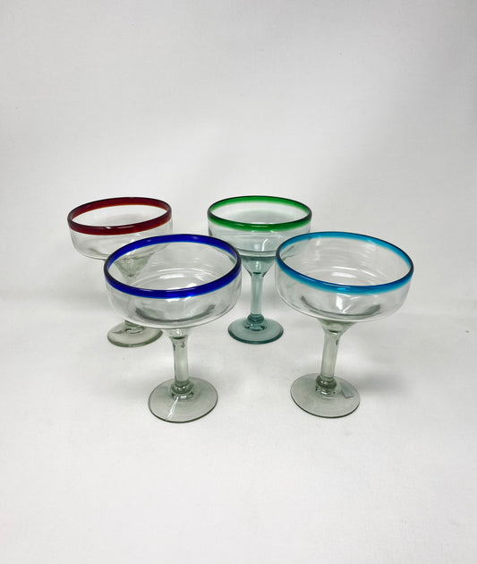 Hand Blown Margarita Glass - Blue Rim