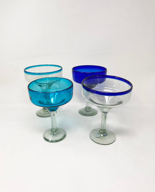Hand Blown Margarita Glass - Solid Blue