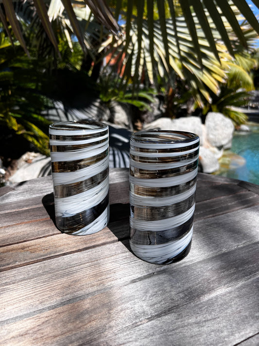 Hand Blown Water Glass - Mocha / Cream Swirl