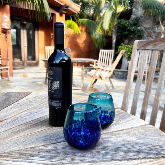 Stemless Wine Glass - Turquoise Deep Sea Base