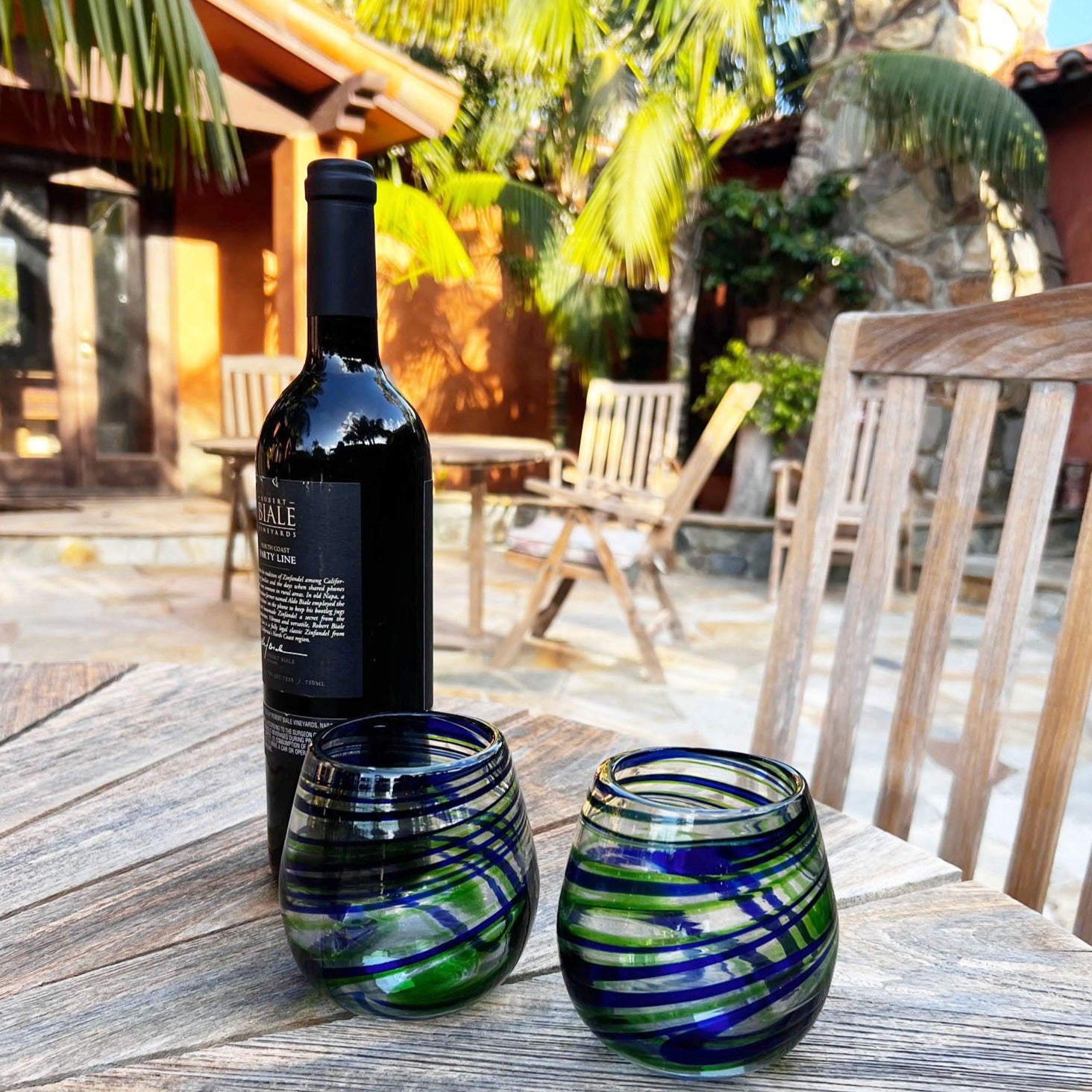 Handblown Green Stemless Wine Glasses, Set of 2