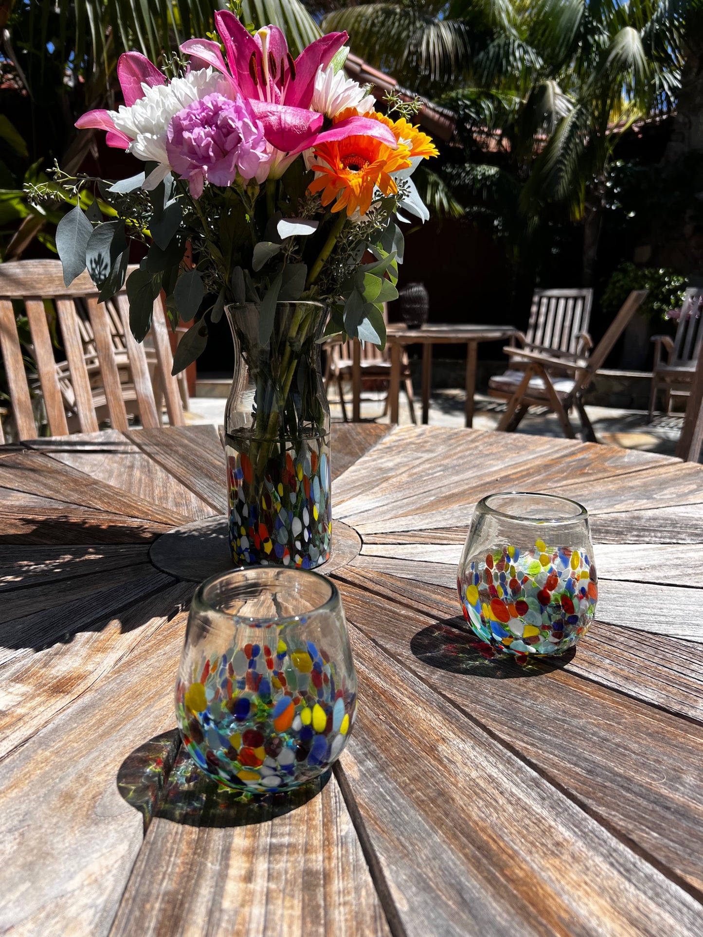 30 oz Hand Blown Glass Luc Pitcher / Vase - Confetti Base