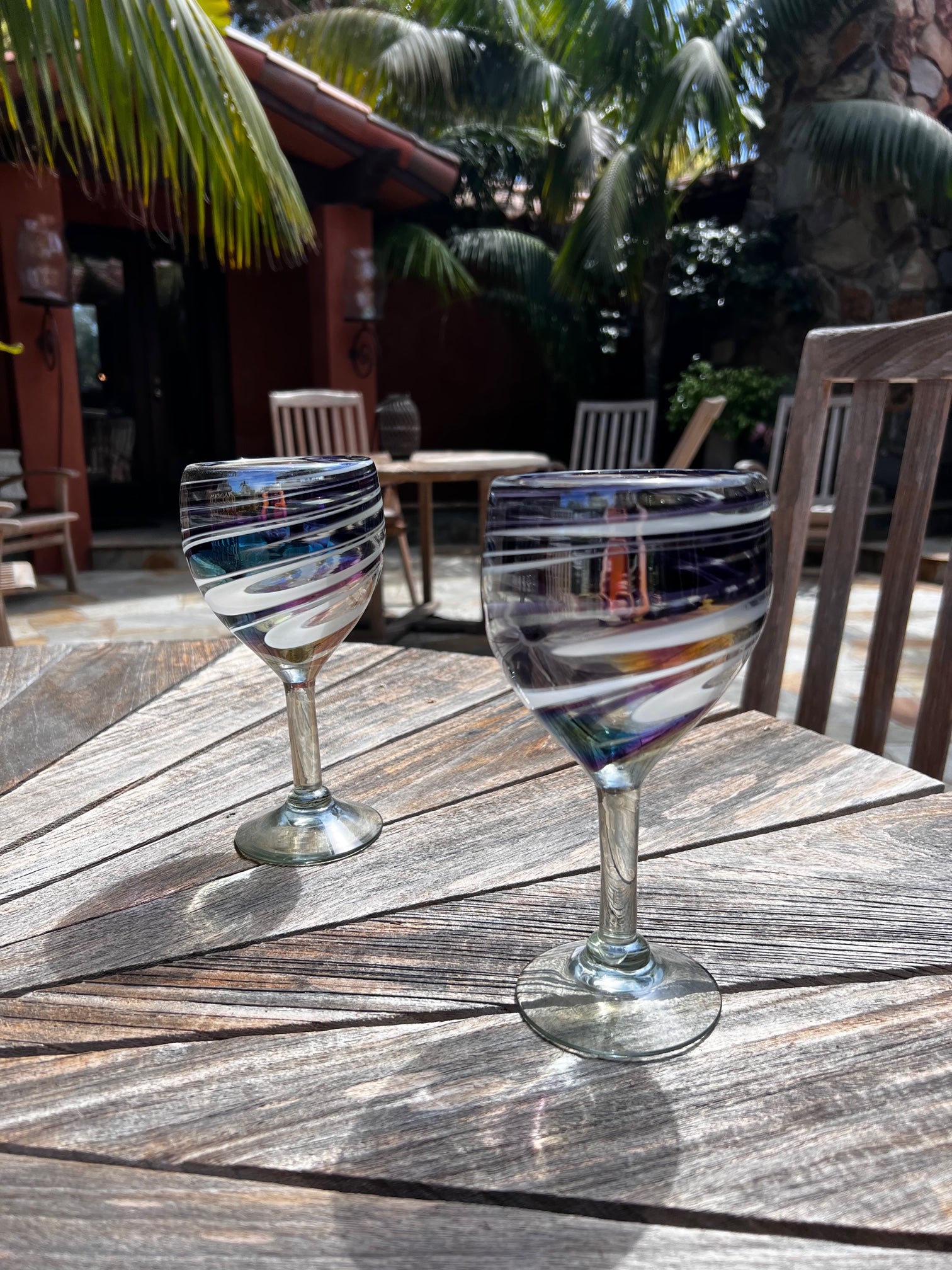 Designer Handblown Crystal Wine Glasses, Unique Iridescent Design