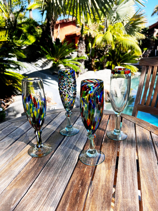4 Hand Blown Champagne Glasses - The Cabo Collection