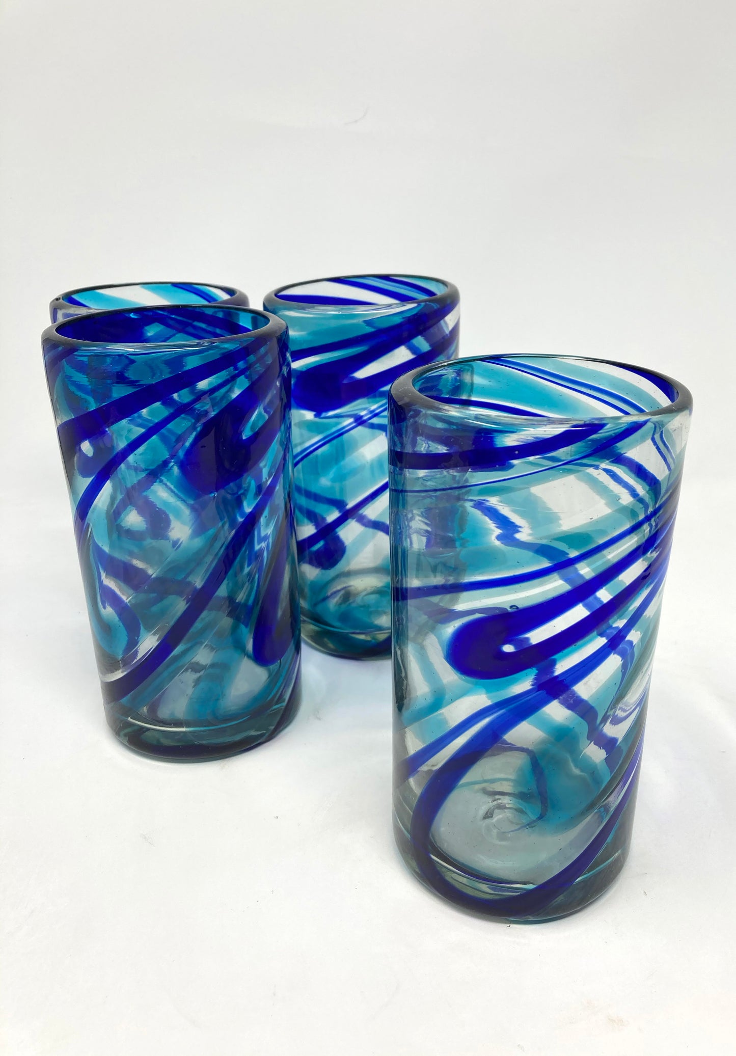 Hand Blown Water Glass - Turquoise/Blue Swirl