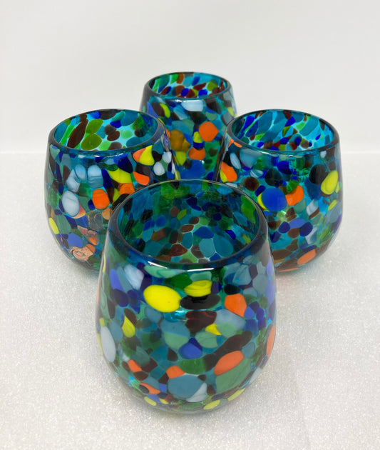 Stemless Wine Glass - Turquoise Confetti