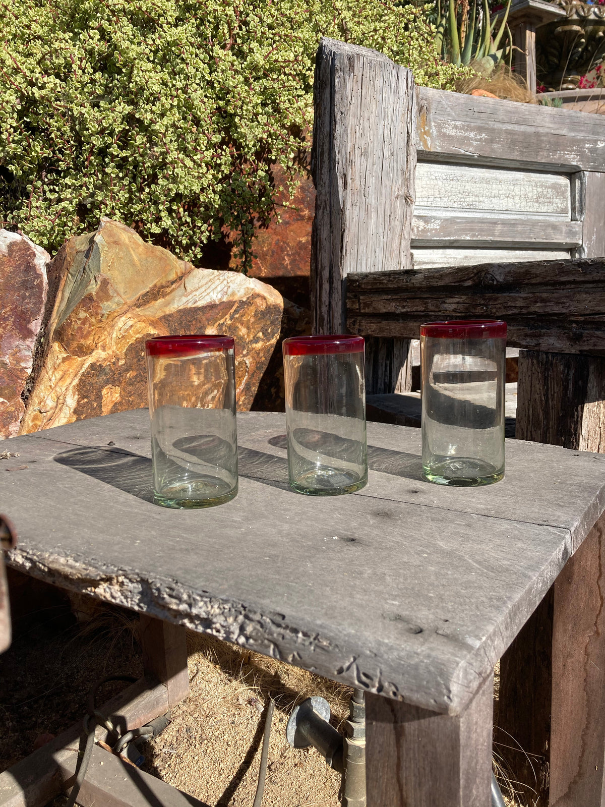 Red Rimmed Rocks Glass Hand Blown Water Glass - Red Rim – Blue Dorado Design