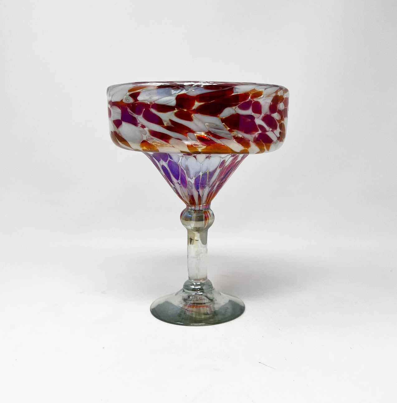 Hand Blown Margarita Glass - Red/White Iridescent Confetti