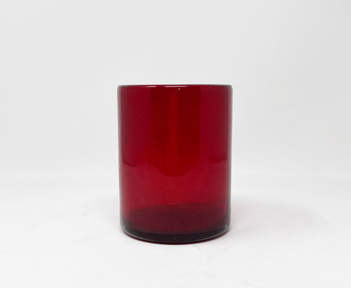 Hand Blown Low Ball Tumbler Glass - Solid Red