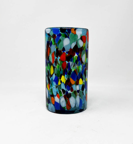 Hand Blown Water Glass - Turquoise Confetti