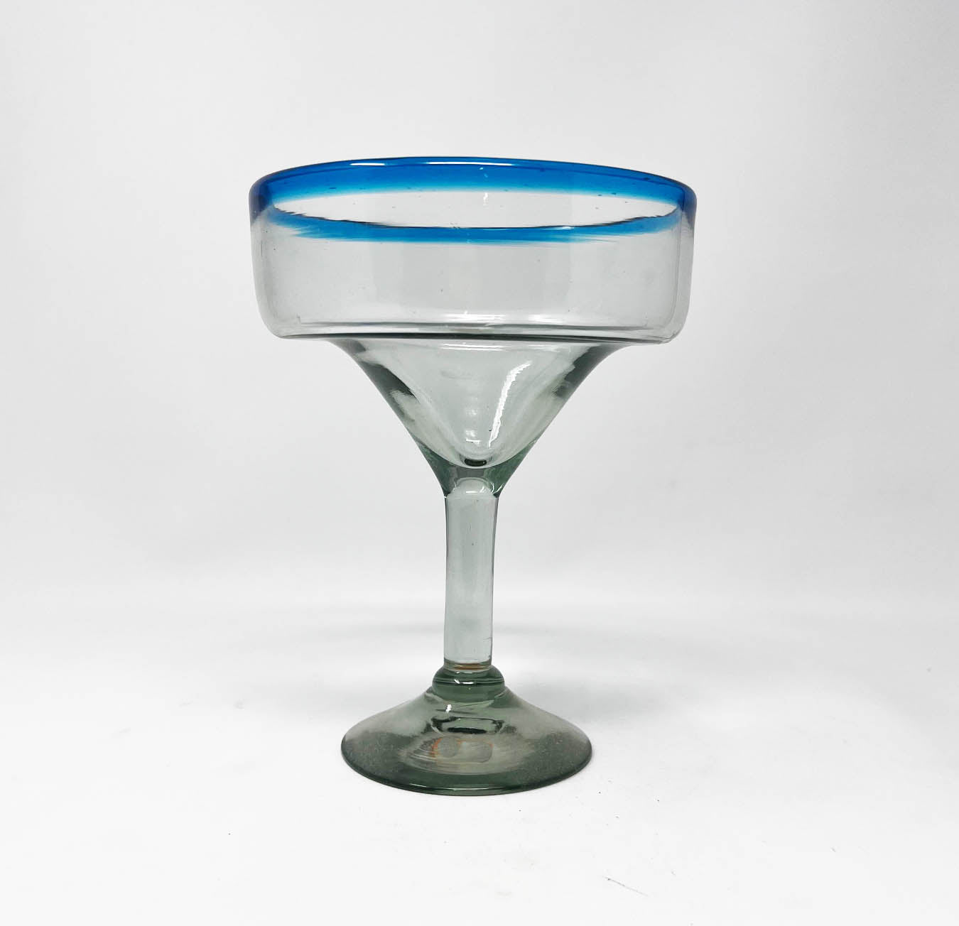 Hand Blown Margarita Glass - Turquoise Rim