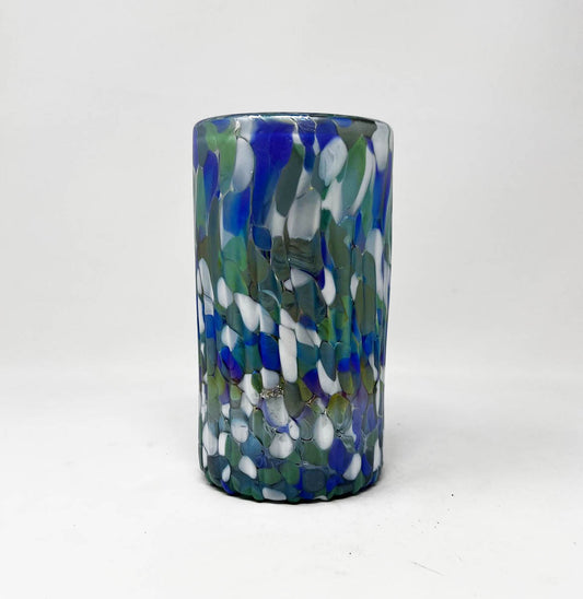 Hand Blown Water Glass - Aegean Blue Iridescent