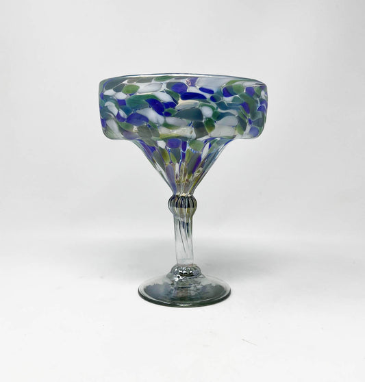 Hand Blown Margarita Glass - Aegean Blue Iridescent