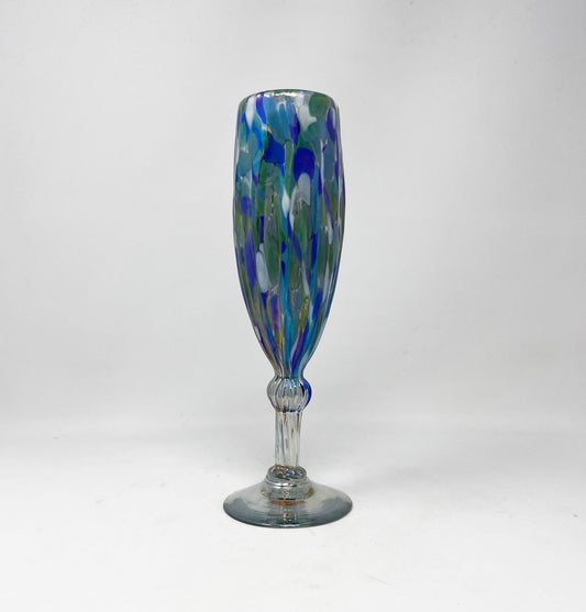 Hand Blown Champagne Glass - Aegean Blue Iridescent