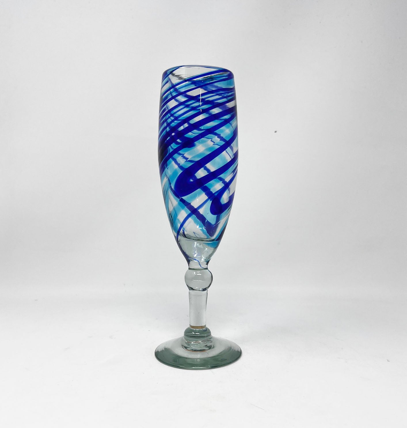 Hand Blown Champagne Glass - Turquoise/Blue Swirl