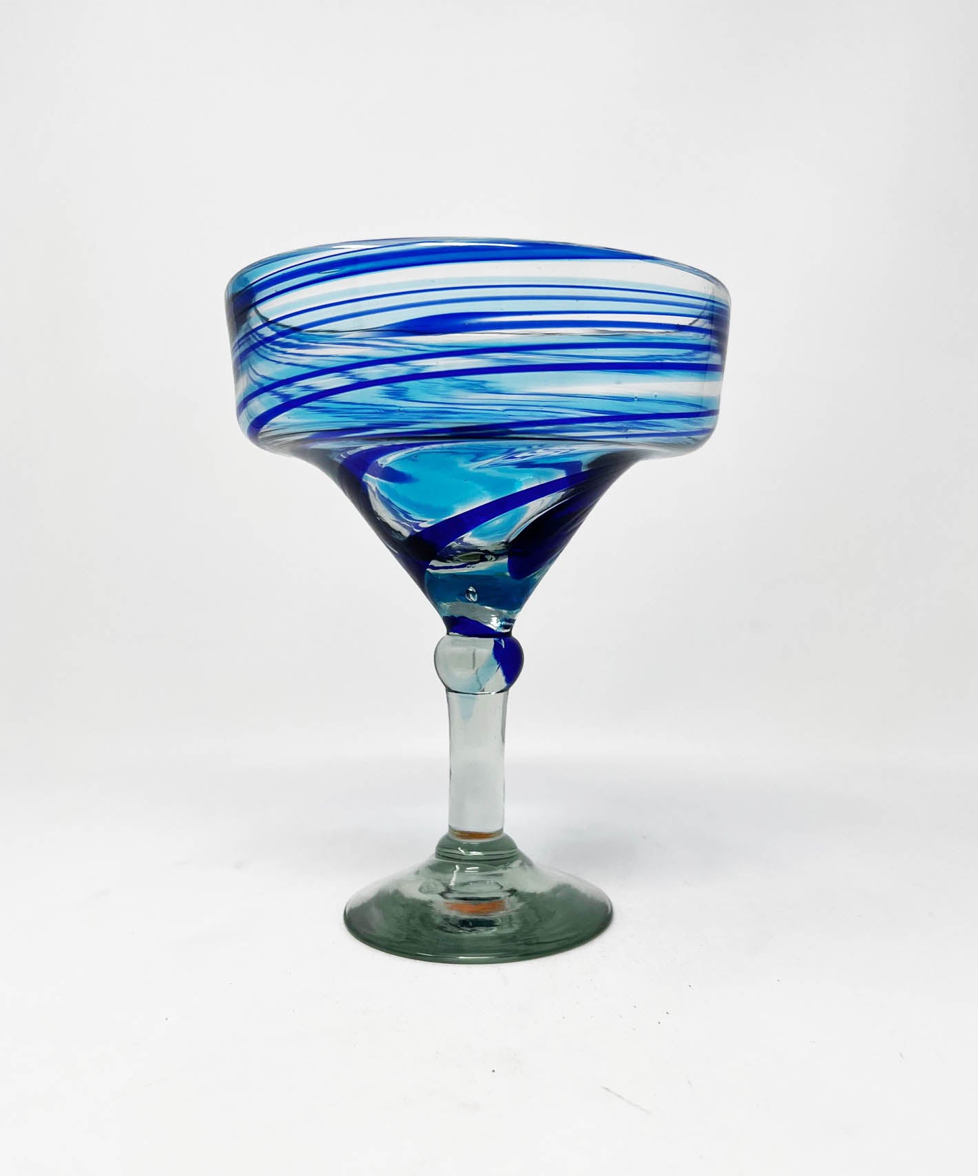 Hand Blown Margarita Glass - Turquoise/Blue Swirl