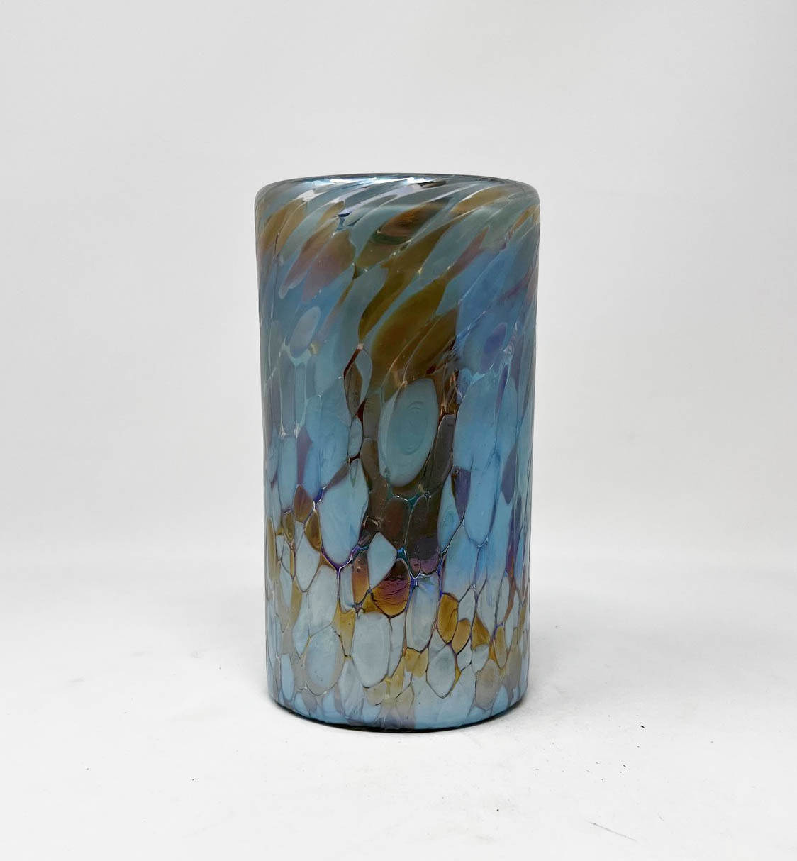 Hand Blown Water Glass - Blue Chocolate Iridescent Confetti