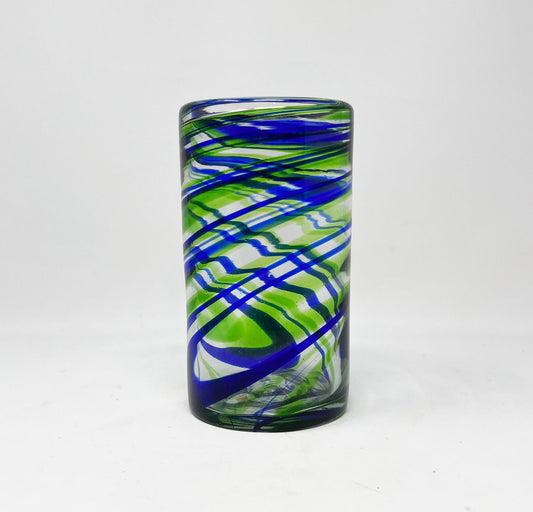Hand Blown Water Glass - Blue/Green Swirl