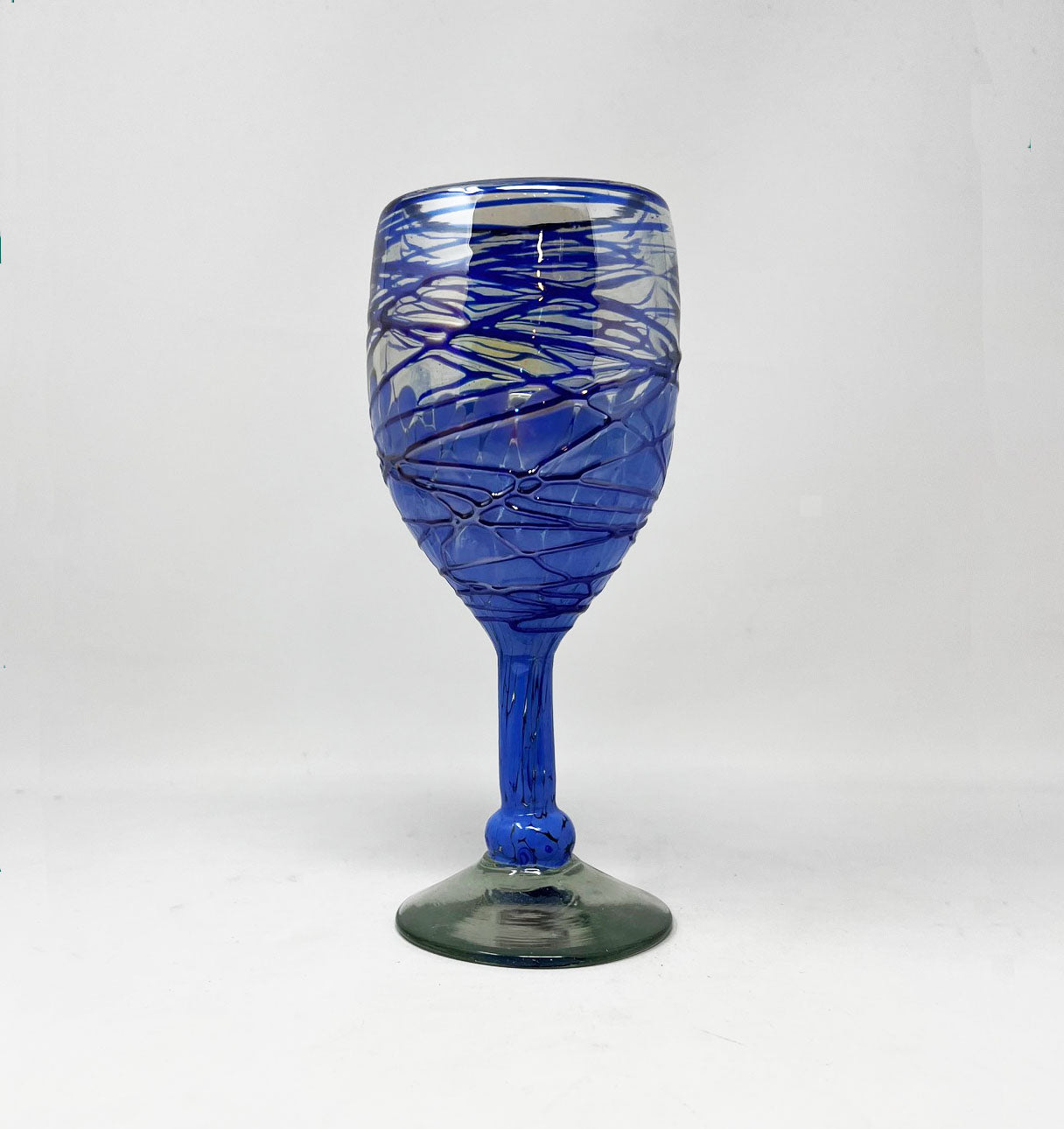 Hand Blown Wine Glass - Blue Hilos