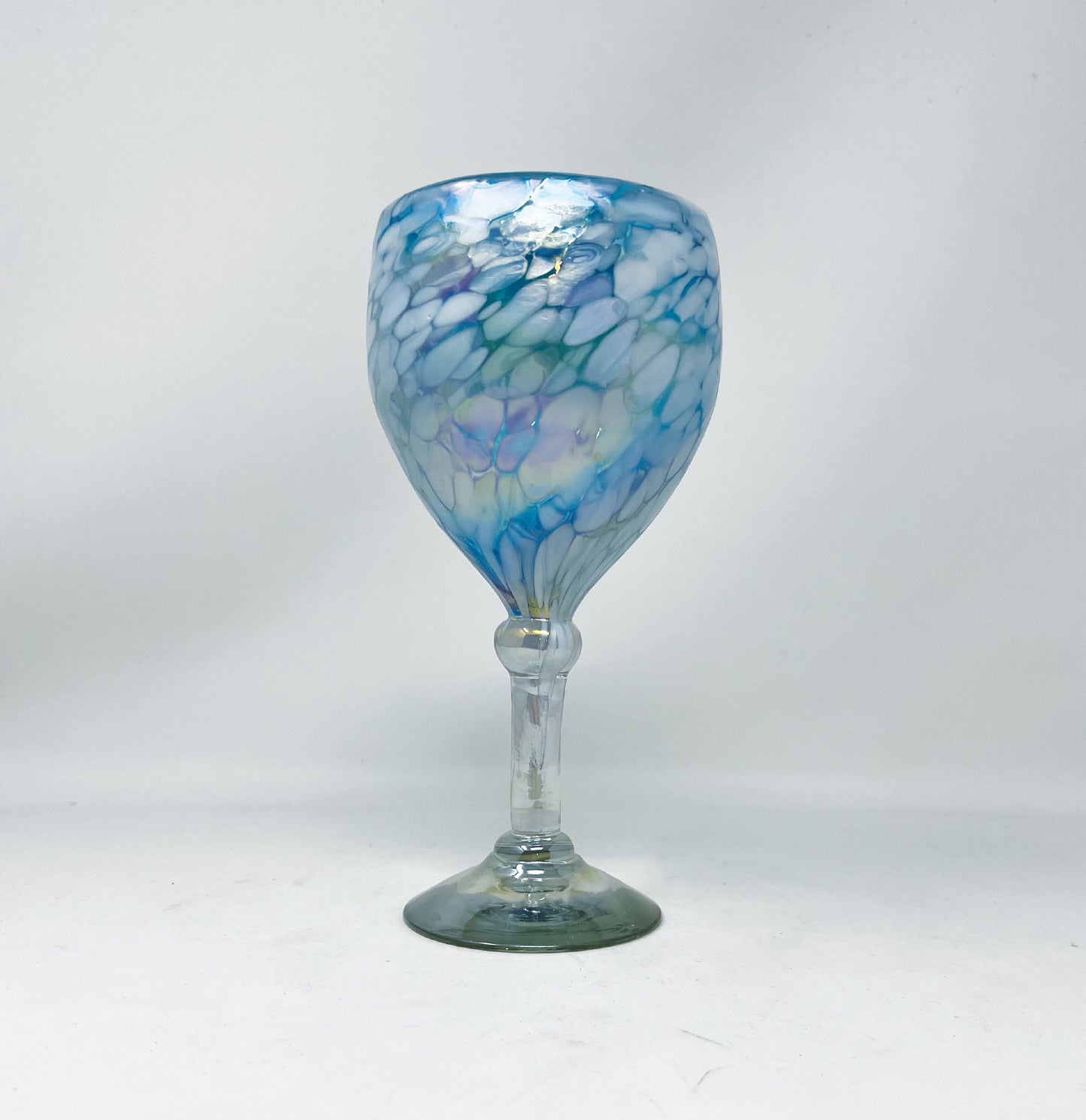 Hand Blown Wine Glass - Blue Ice (Iridescent)