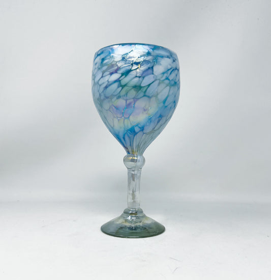 Hand Blown Wine Glass - Blue Ice (Iridescent)