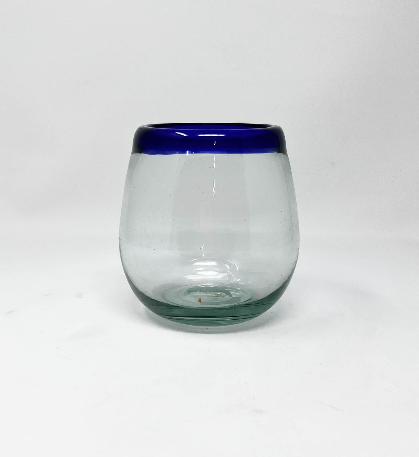 Stemless Wine Glass - Cobalt Blue Rim