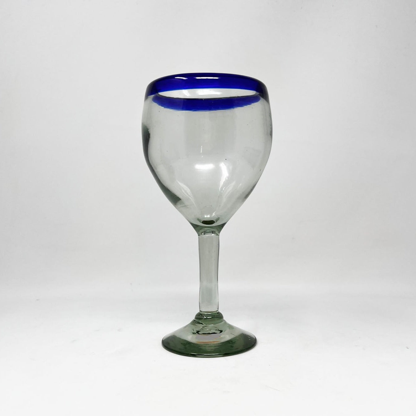 Hand Blown Wine Glass - Cobalt Blue Rim
